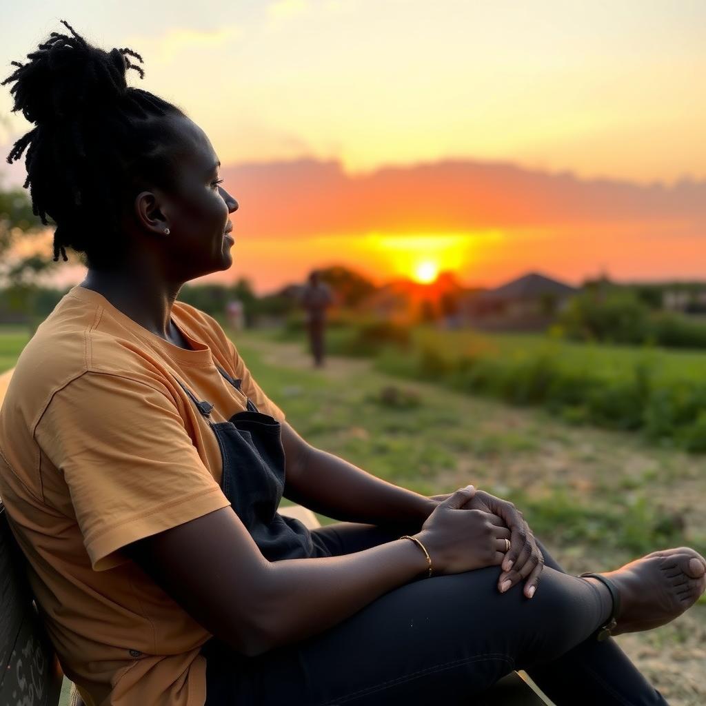 Volunteer reflecting on their day at sunset.