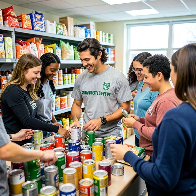 College student volunteering at a community food bank