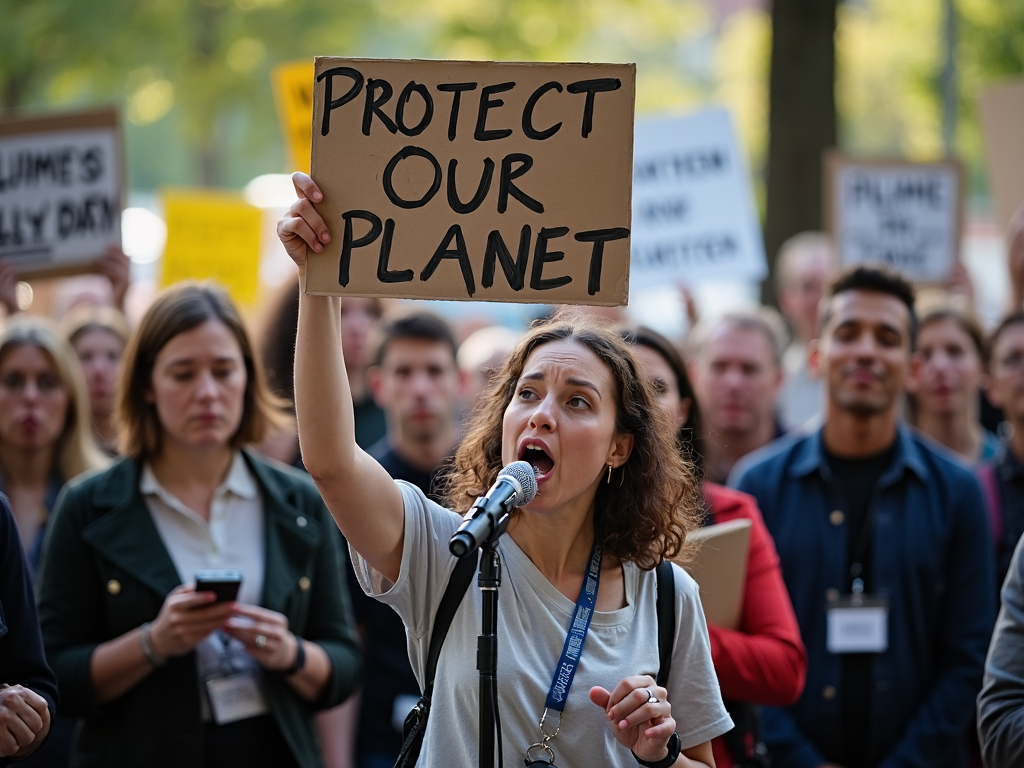 Advocate speaking at a rally for environmental protection