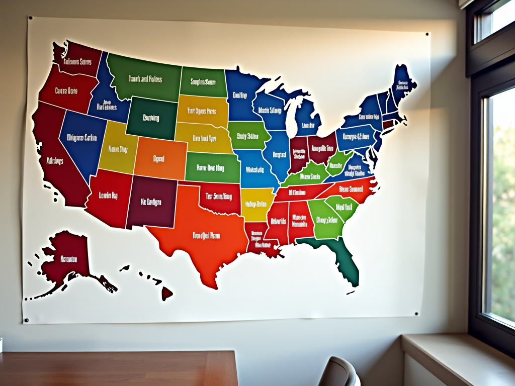 Map illustrating state-specific legal requirements for advocacy groups.