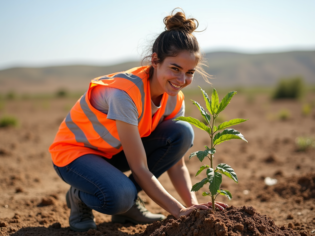 Volunteer planting a tree
