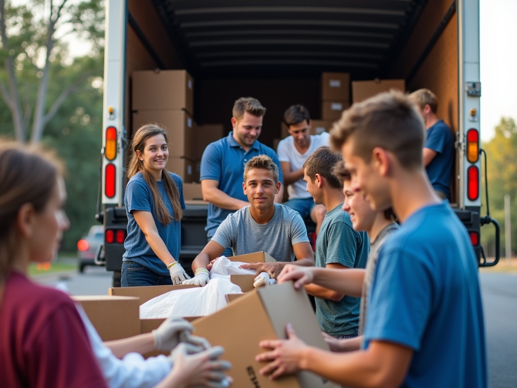 Teens unloading event supplies