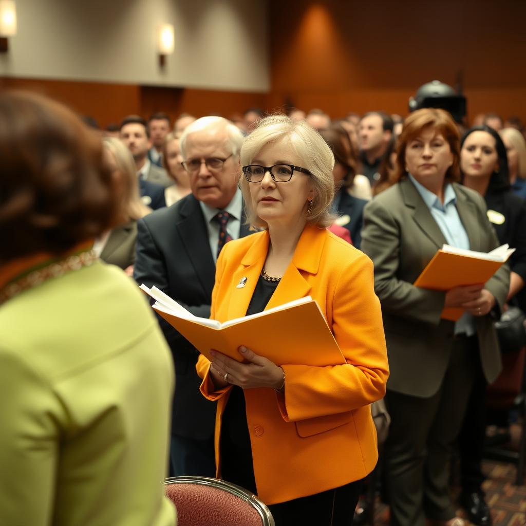 Advocates preparing to speak at a town hall.