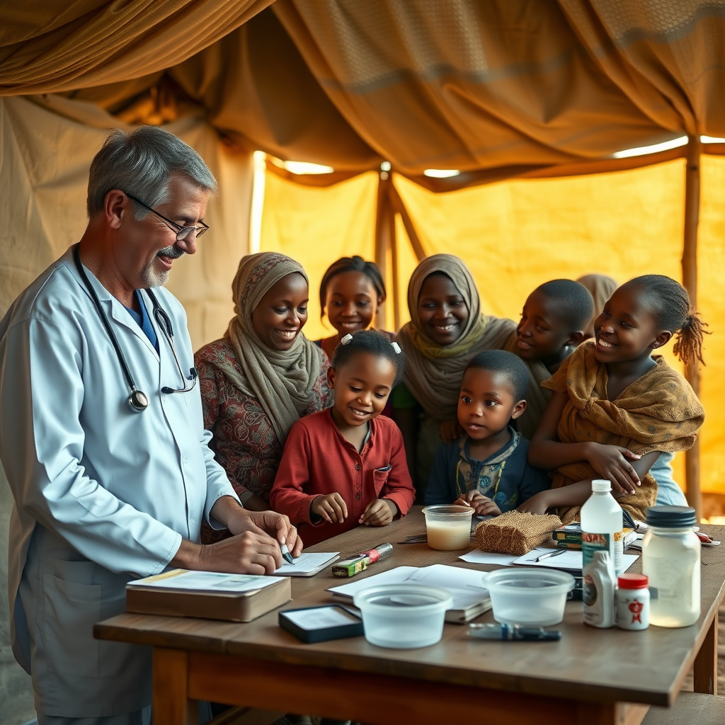 Healthcare volunteers providing care in a rural clinic