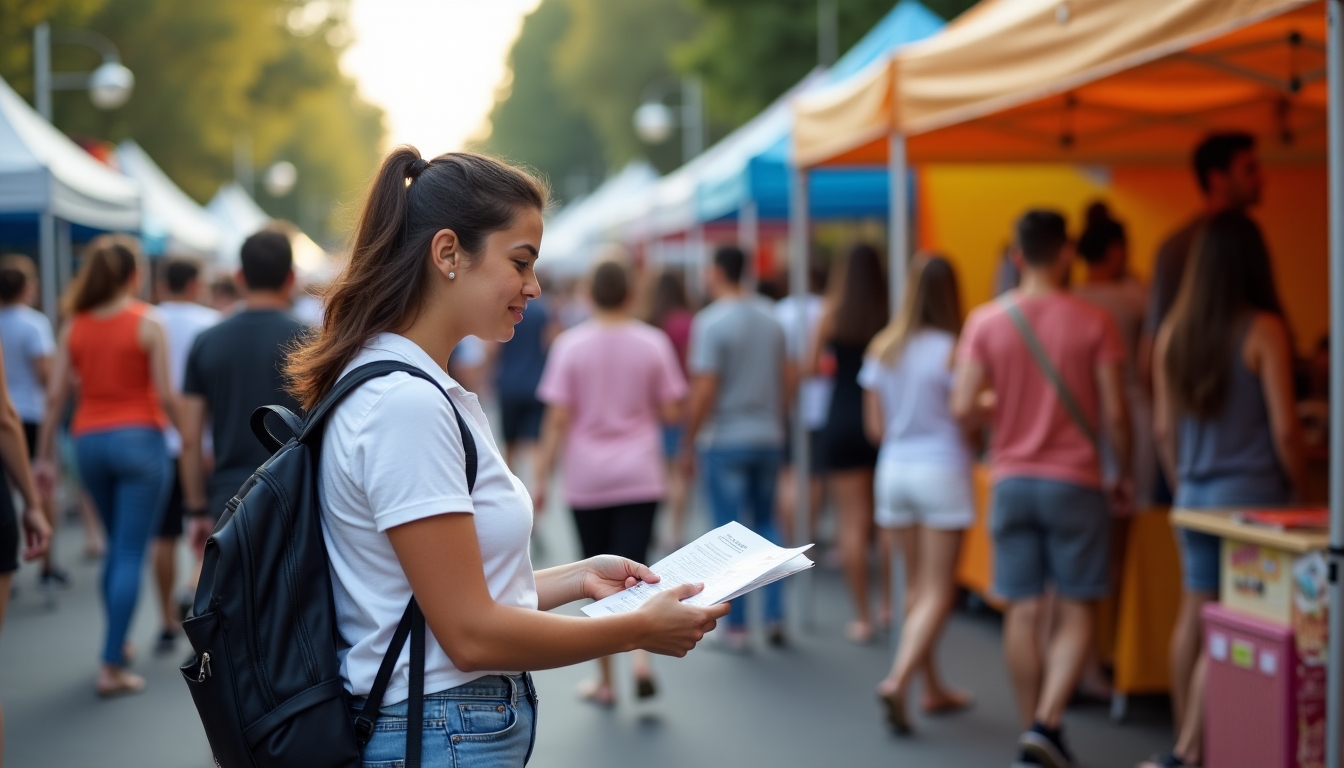 Volunteer sharing advocacy flyers at a fair.
