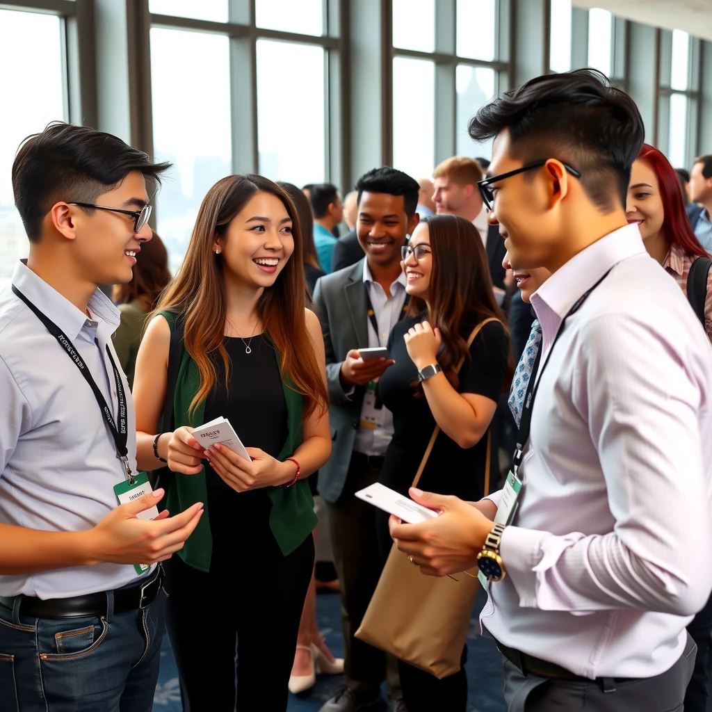 Young professionals networking at a global career event inspired by exchange experiences