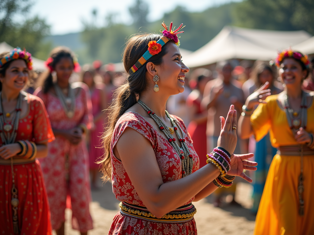 Volunteer participating in a cultural festival.