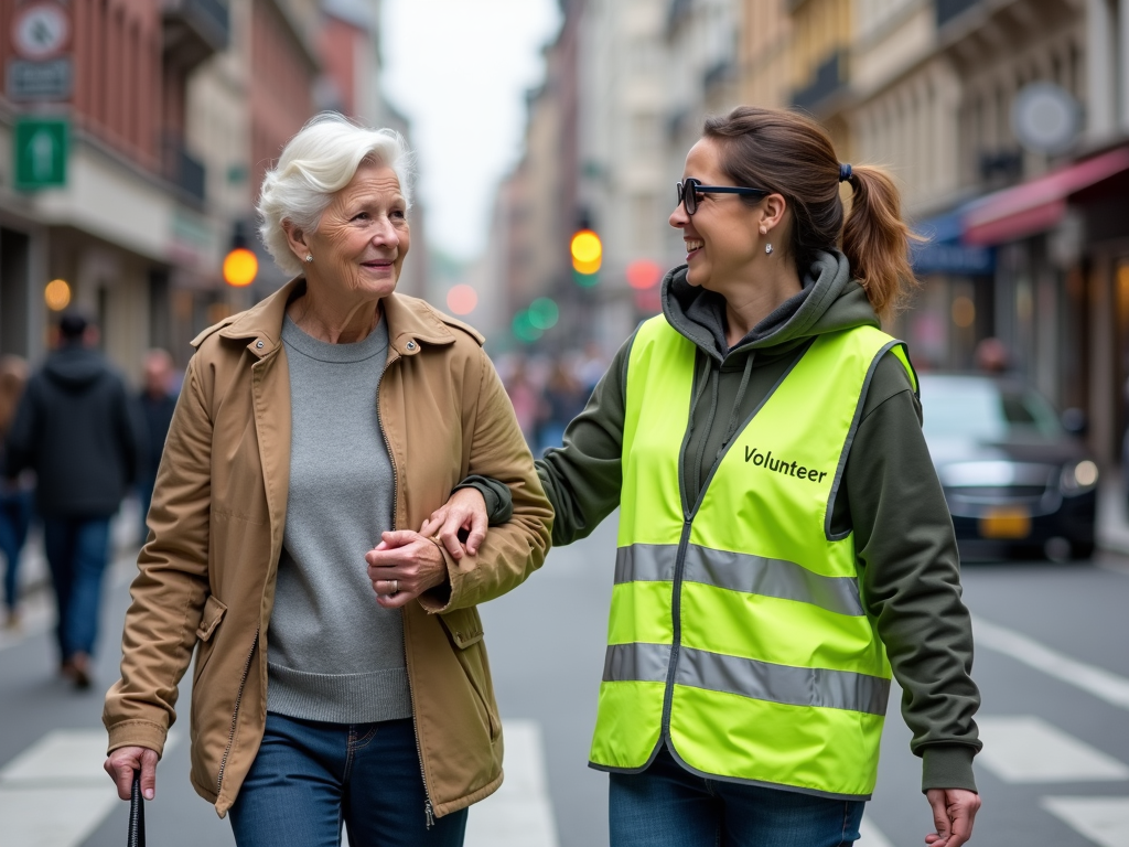 Volunteer assisting an elderly person in the community
