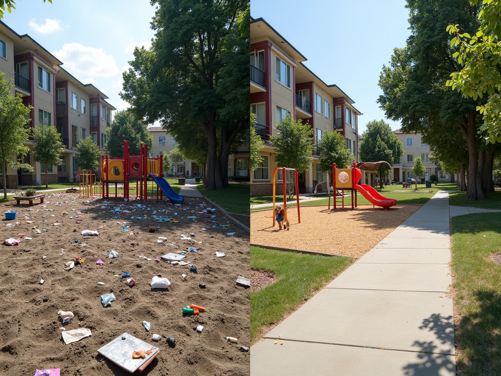 Playground before and after clean-up