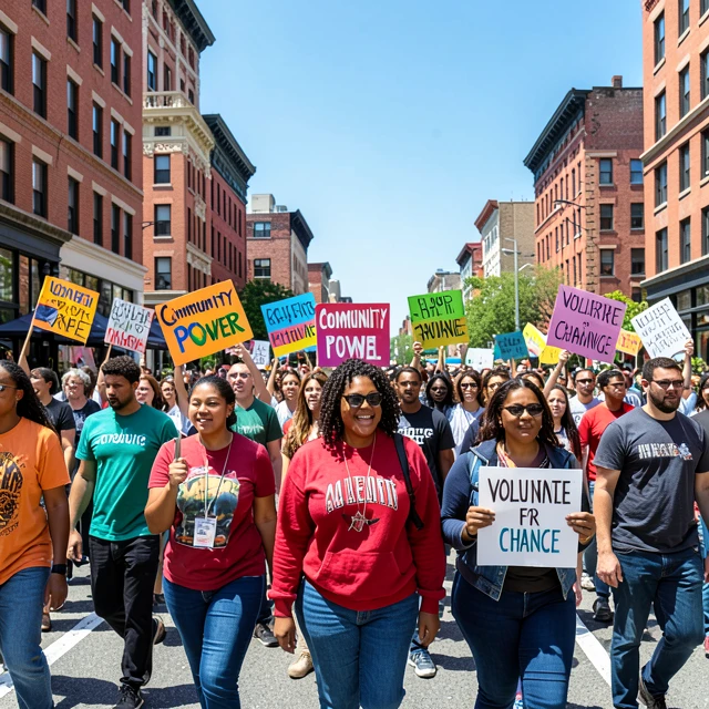 Grassroots advocates marching for community change and volunteer empowerment