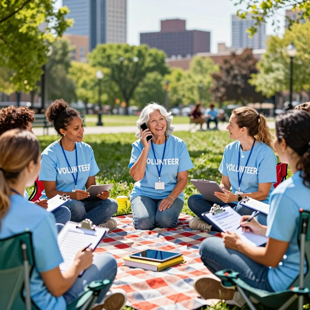 Volunteers practicing advocacy strategies in a park setting