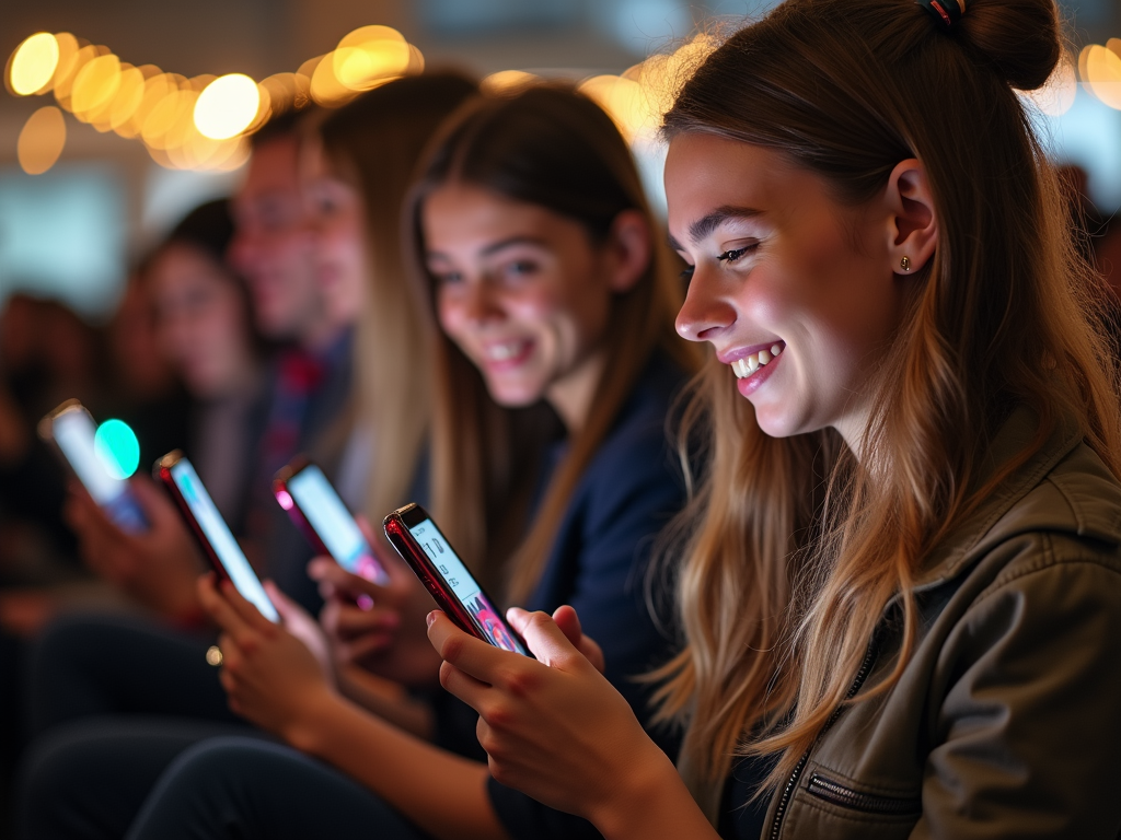 Young voters watching TikTok videos on their smartphones.