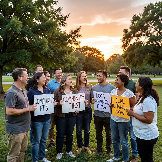 Diverse community group uniting in a park to discuss local advocacy issues