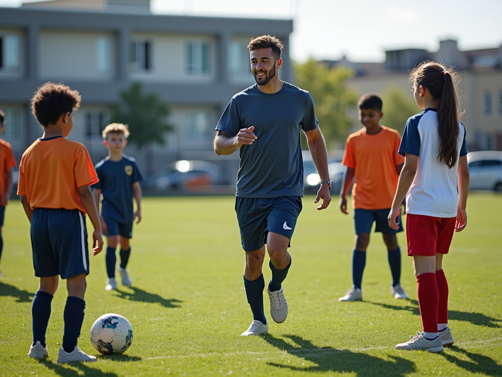 Volunteer coaching a school soccer team