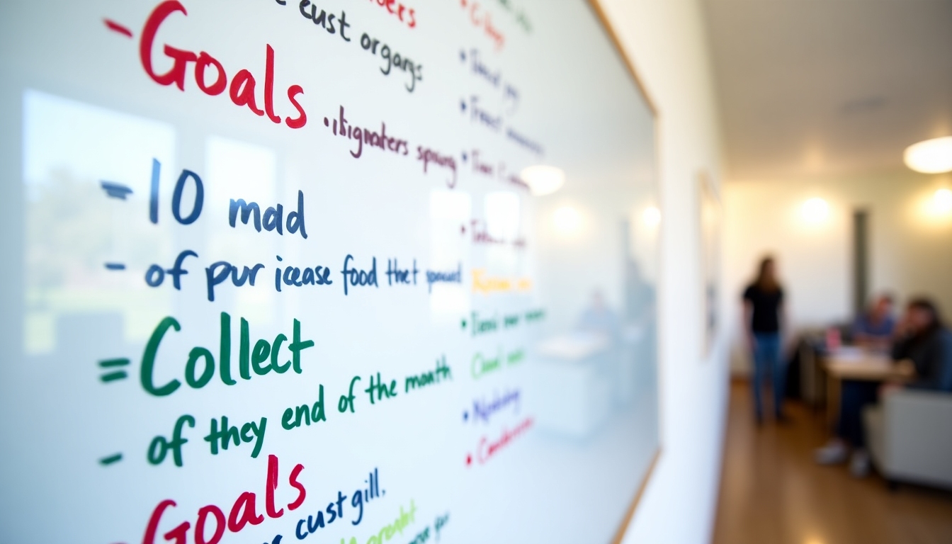 A visual representation of campaign objectives displayed on a whiteboard, highlighting specific and measurable targets.