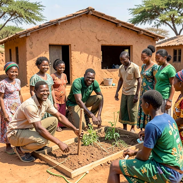 Young volunteer working on a community project abroad