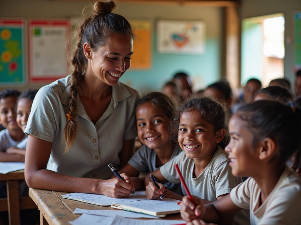 Volunteer engaging with local children through education