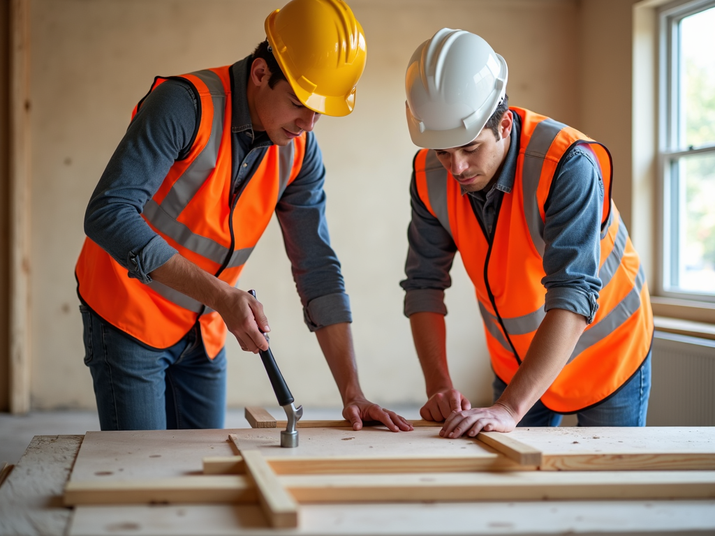 Students in a service learning project building a house
