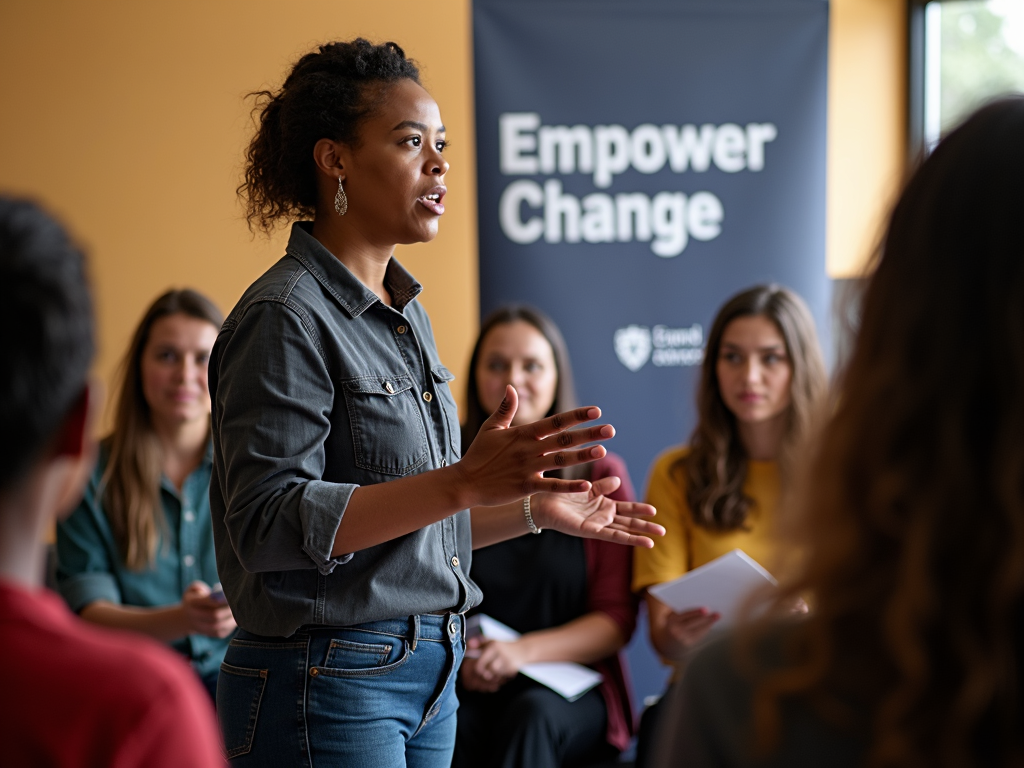 Grassroots activist leader inspiring volunteers