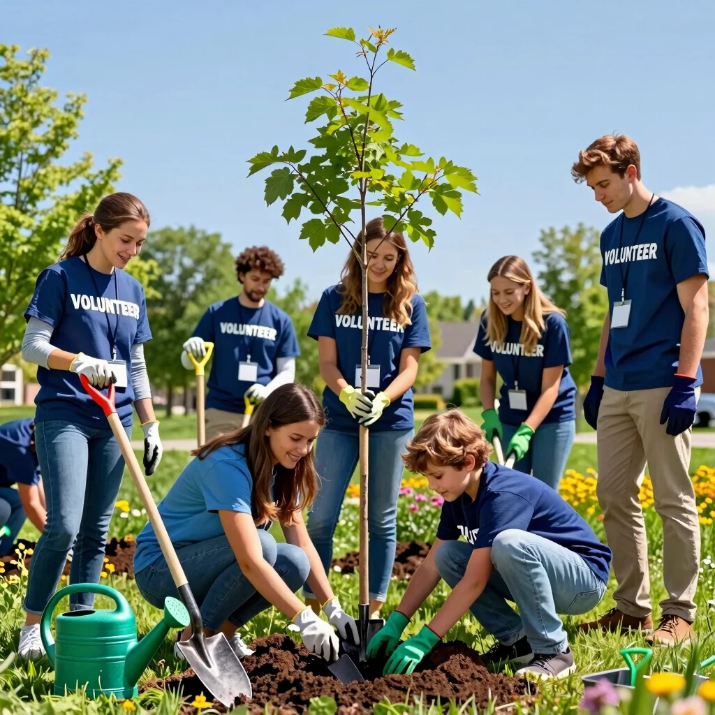 Volunteers planting trees in a community park
