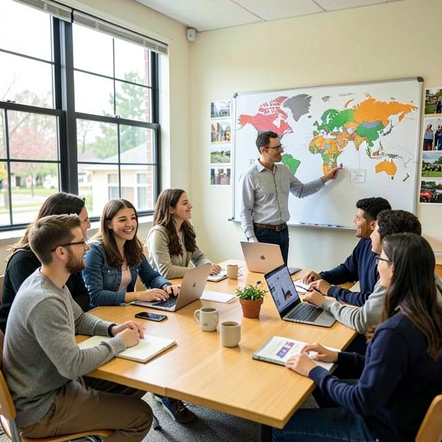 College students discussing service learning projects in class