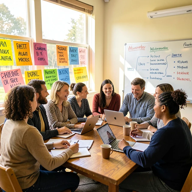 Diverse volunteers collaborating to plan an advocacy campaign