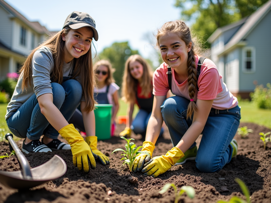 Students planting in community garden