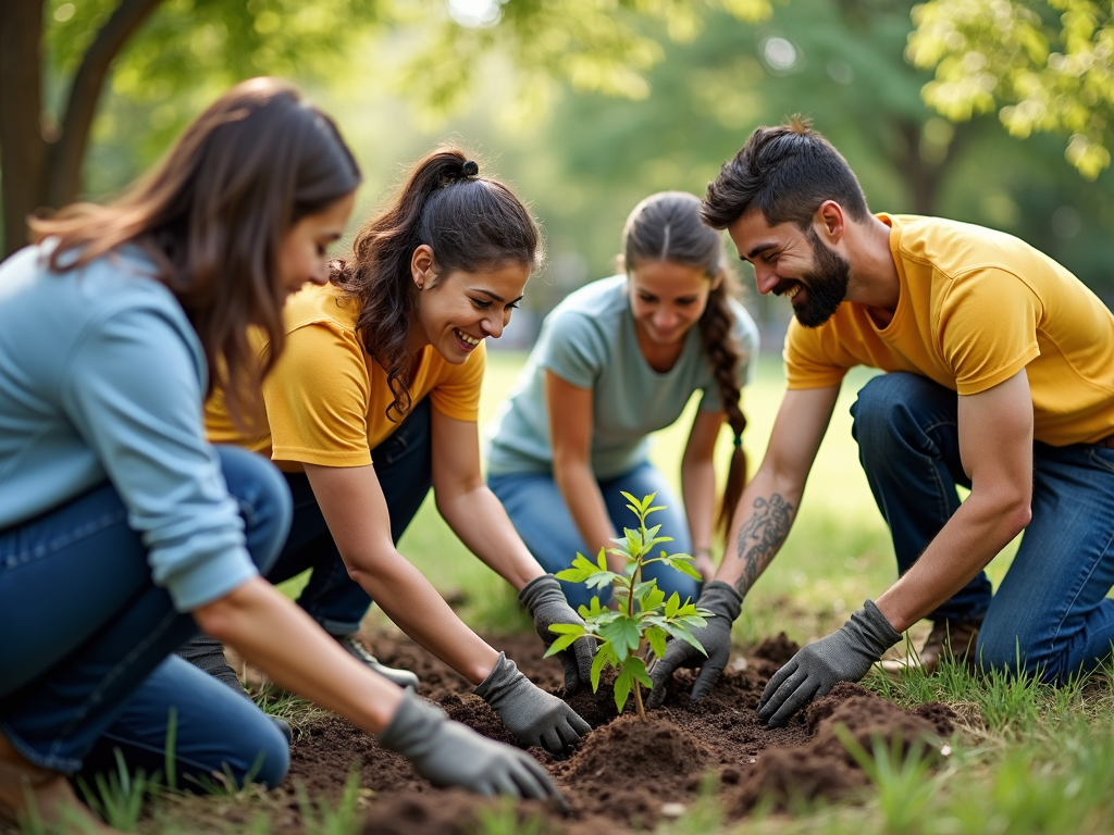 Volunteers planting trees in a community park