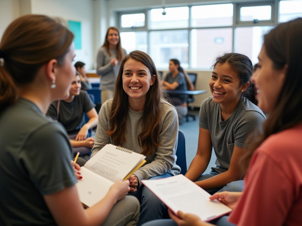 Students discussing their service learning tutoring experiences in class