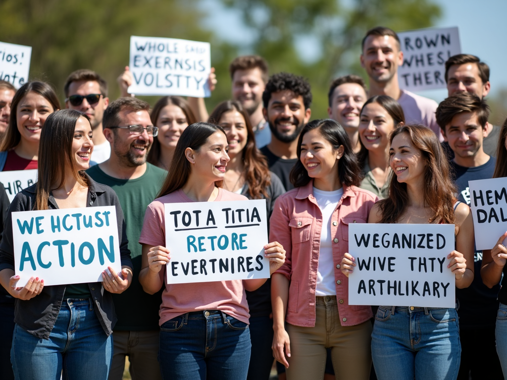 Volunteers rallying together for a climate advocacy event.