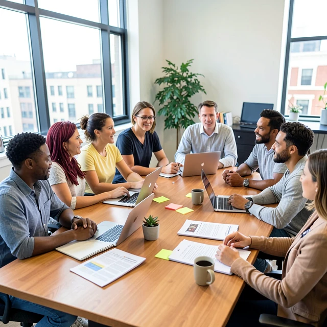 Diverse nonprofit team planning advocacy strategies together