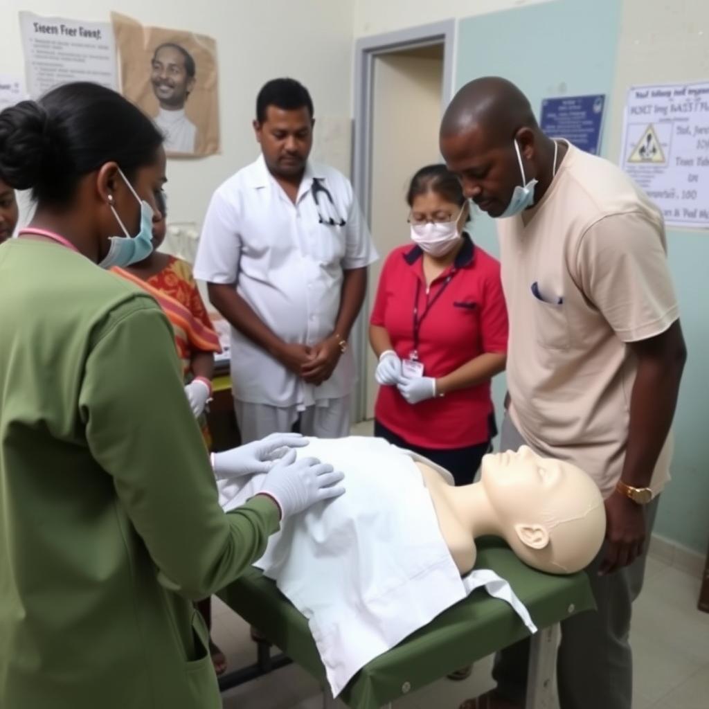 Volunteer teaching local healthcare workers