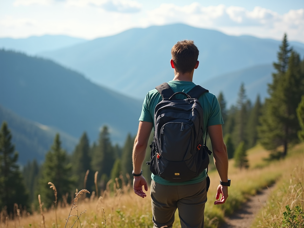 Volunteer hiking in a scenic location.