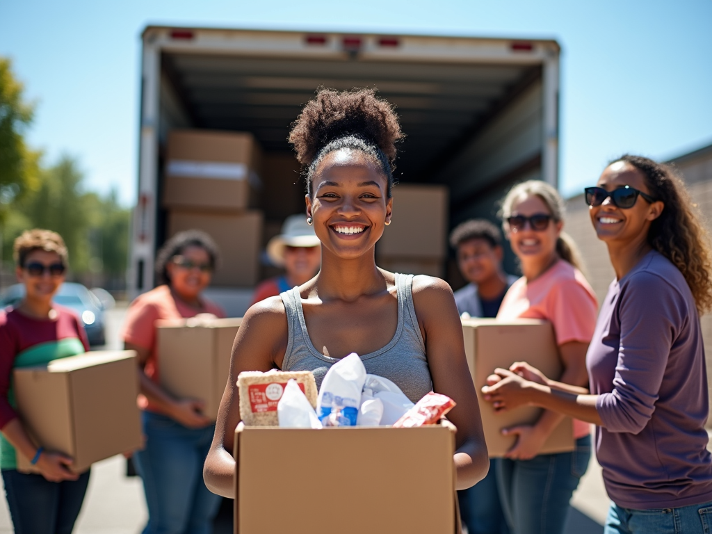 Volunteers unloading food donations at a food bank