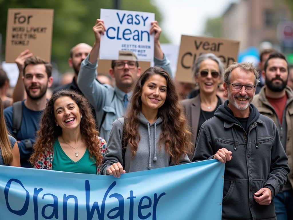 Volunteers protesting for clean water