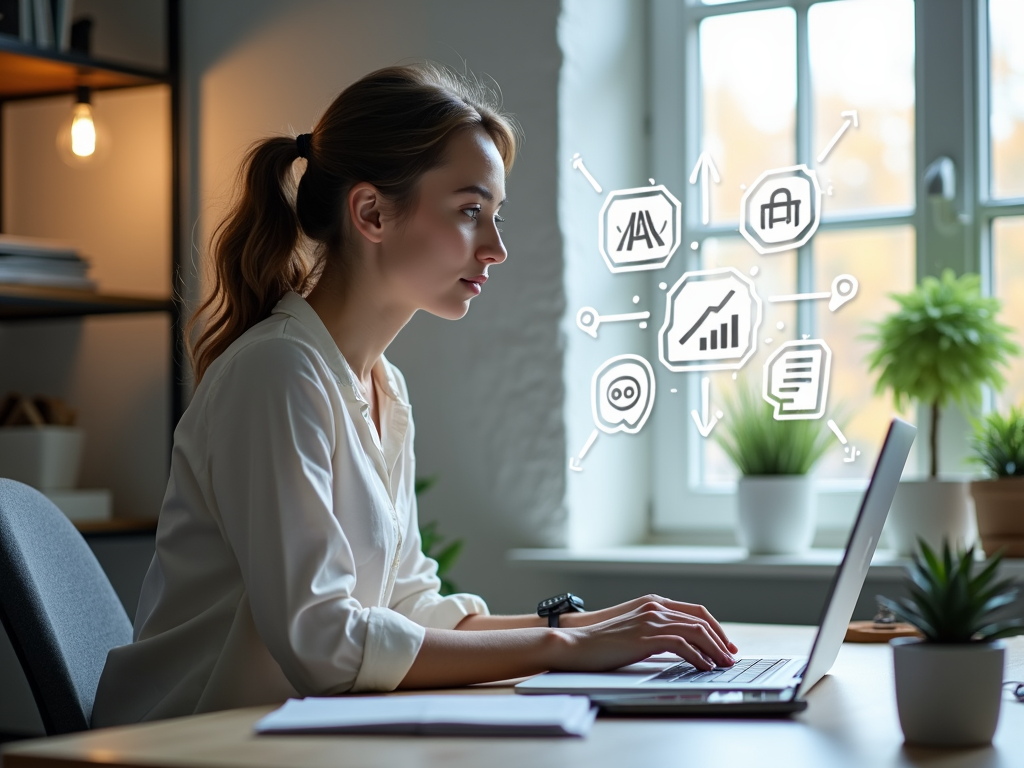 A woman using AI tools for advocacy on her laptop