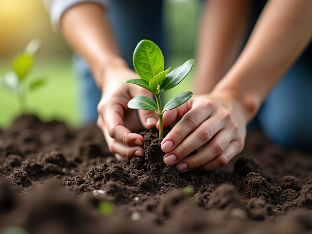 Volunteer planting a tree