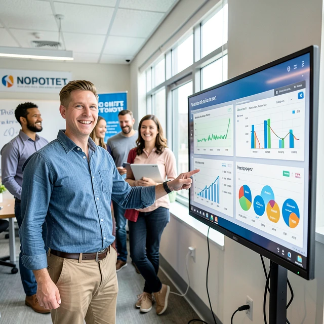 Nonprofit leader presenting accounting software results