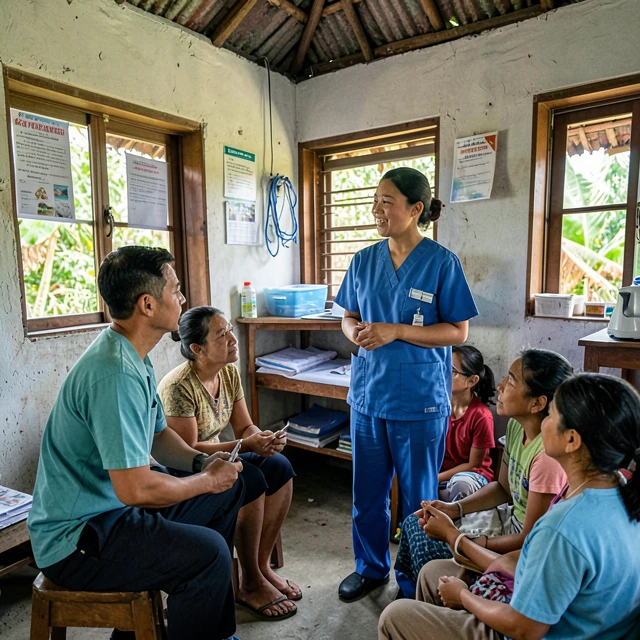 Healthcare volunteer working with patients during international service