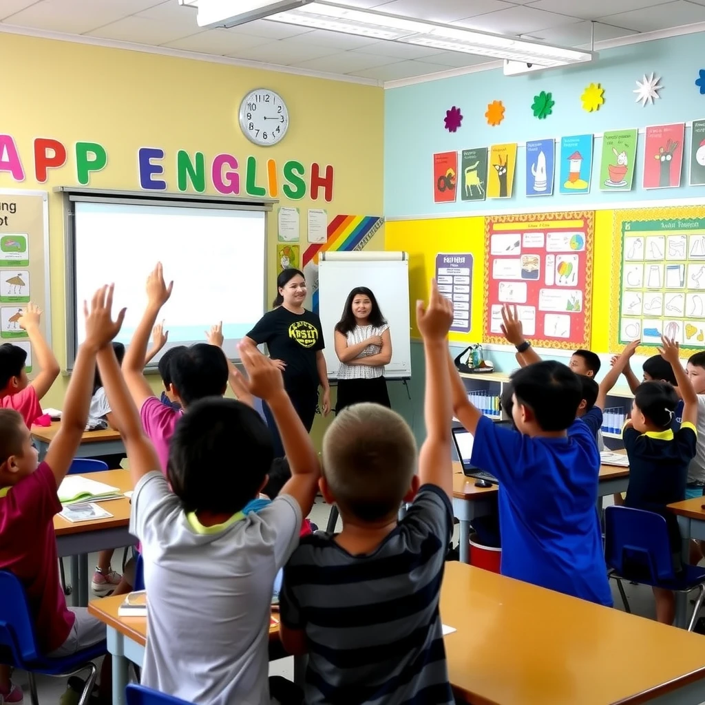 Volunteers teaching English to children in a Thai classroom