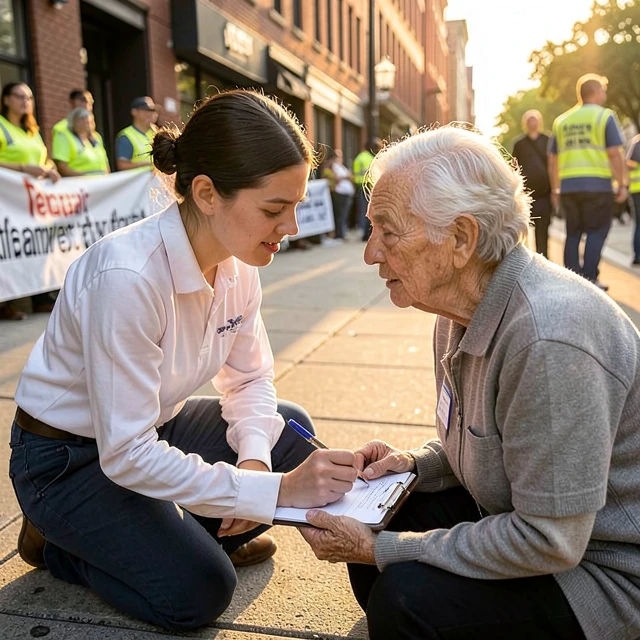 Volunteer showing empathy while engaging with a community member
