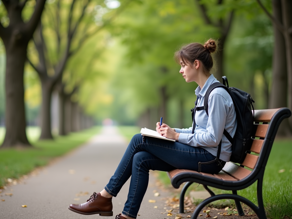 Student reflecting on their service learning experience in a park
