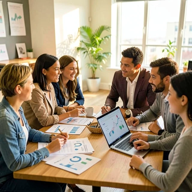 Diverse group collaborating on policy advocacy strategies around a meeting table