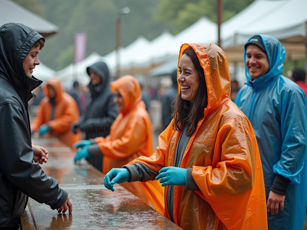 Volunteers adapting to rain at an event