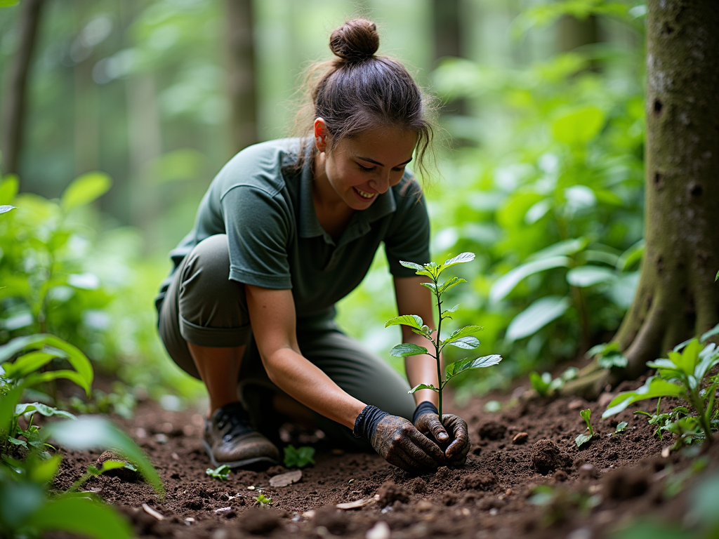 Volunteer planting a tree in Costa Rica
