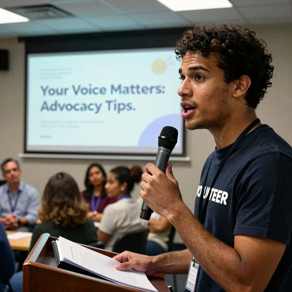 Young volunteer delivering an advocacy training presentation