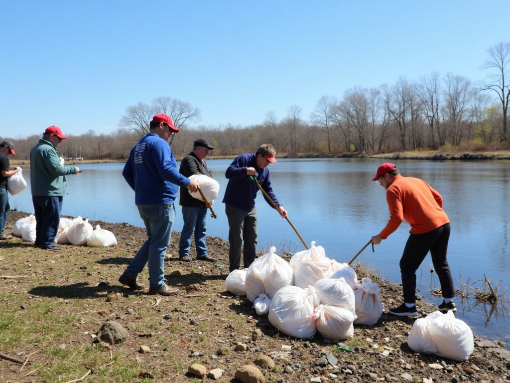 Volunteers cleaning a riverbank
