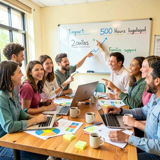 Volunteers measuring their community impact together