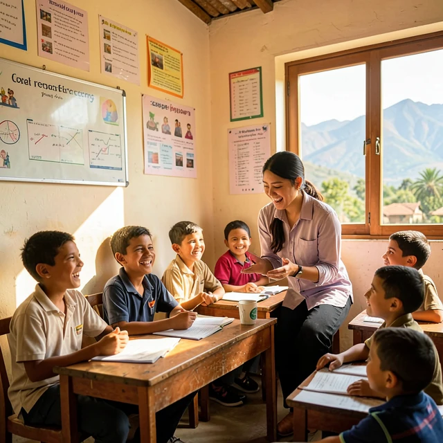 Volunteer teaching English to children in Nepal
