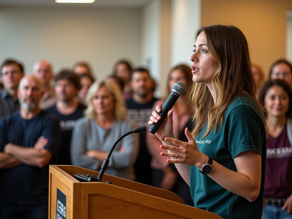 Advocacy volunteer addressing a crowd